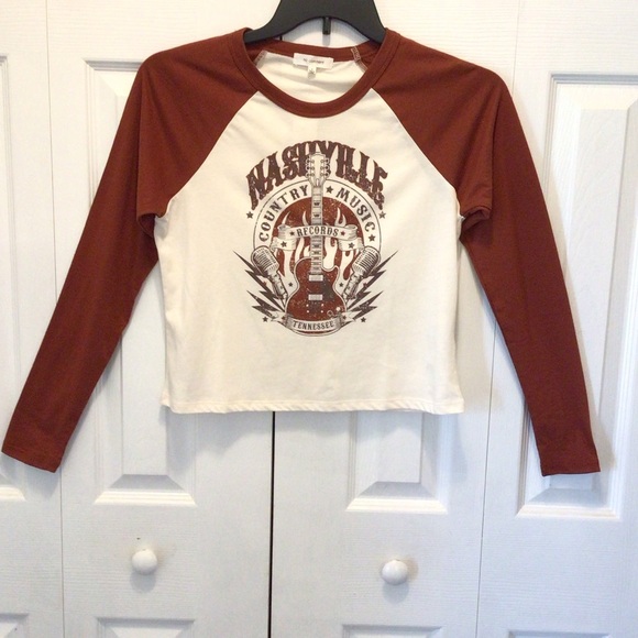 No Comment Nashville Country Music Long Sleeve Raglan Crop Top Size Medium - Picture 4 of 5